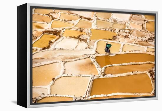 Woman Mining Salt, Salineras De Maras, Maras Salt Flats, Sacred Valley, Peru, South America-Laura Grier-Framed Premier Image Canvas