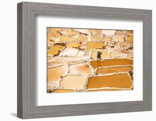 Woman Mining Salt, Salineras De Maras, Maras Salt Flats, Sacred Valley, Peru, South America-Laura Grier-Framed Photographic Print