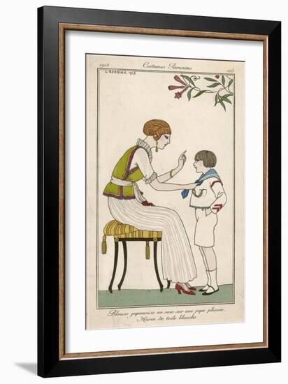 Woman: Narrow Pleated Skirt, Japonaise Silk Blouse, Short Sleevless Tunic and Sash-Georges Barbier-Framed Art Print