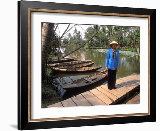 Woman Near Old Boats, Mekong Delta, Vietnam-Bill Bachmann-Framed Photographic Print