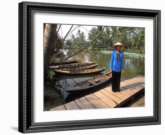 Woman Near Old Boats, Mekong Delta, Vietnam-Bill Bachmann-Framed Photographic Print
