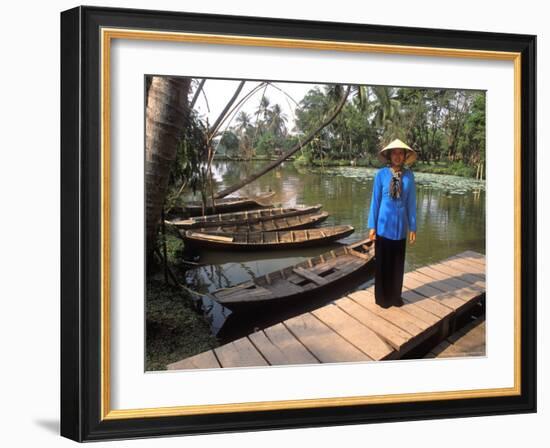 Woman Near Old Boats, Mekong Delta, Vietnam-Bill Bachmann-Framed Photographic Print