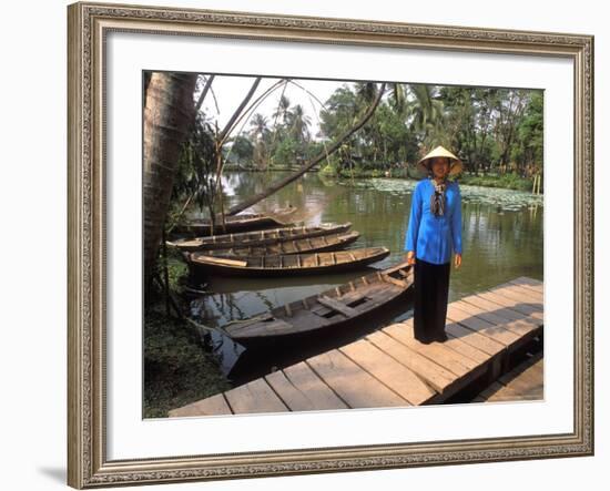 Woman Near Old Boats, Mekong Delta, Vietnam-Bill Bachmann-Framed Photographic Print