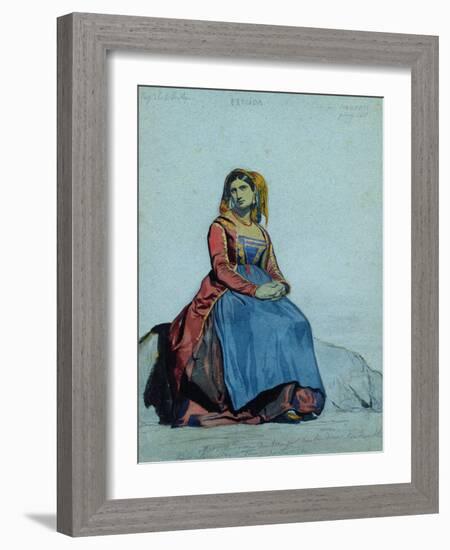 Woman of Procida, Seated (W/C on Paper)-Antoine Auguste Ernest Herbert or Hebert-Framed Giclee Print