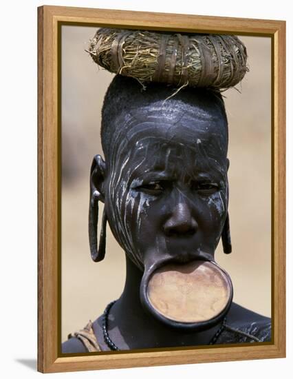 Woman of the Mursi Tribe, Her Clay Lip Plate Shows That She Is Married, Ethiopia-John Warburton-lee-Framed Premier Image Canvas