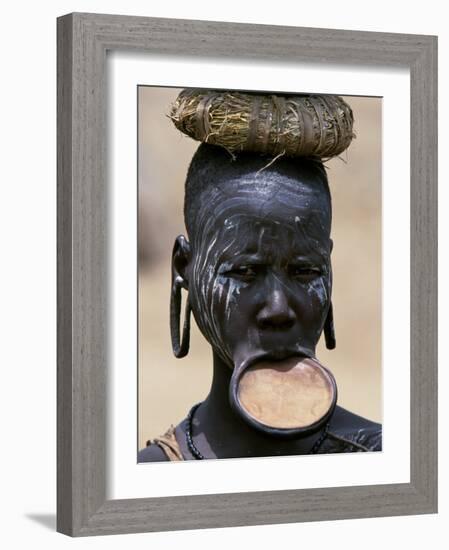 Woman of the Mursi Tribe, Her Clay Lip Plate Shows That She Is Married, Ethiopia-John Warburton-lee-Framed Photographic Print