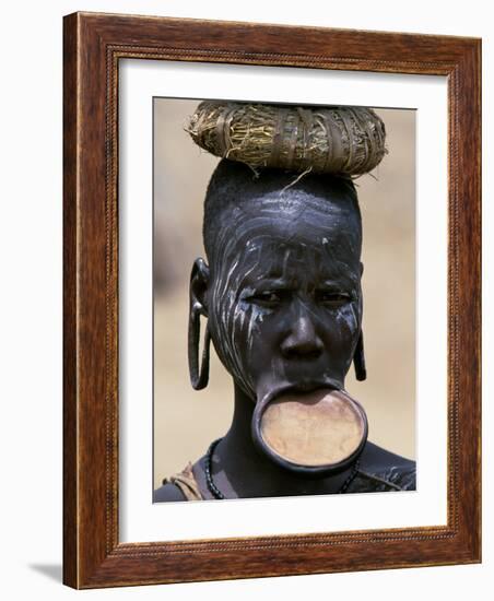 Woman of the Mursi Tribe, Her Clay Lip Plate Shows That She Is Married, Ethiopia-John Warburton-lee-Framed Photographic Print