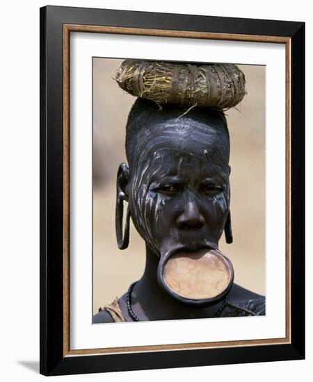 Woman of the Mursi Tribe, Her Clay Lip Plate Shows That She Is Married, Ethiopia-John Warburton-lee-Framed Photographic Print