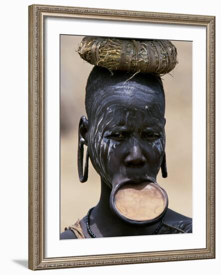 Woman of the Mursi Tribe, Her Clay Lip Plate Shows That She Is Married, Ethiopia-John Warburton-lee-Framed Photographic Print