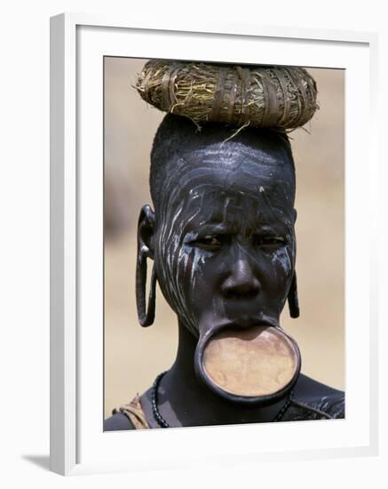 Woman of the Mursi Tribe, Her Clay Lip Plate Shows That She Is Married, Ethiopia-John Warburton-lee-Framed Photographic Print