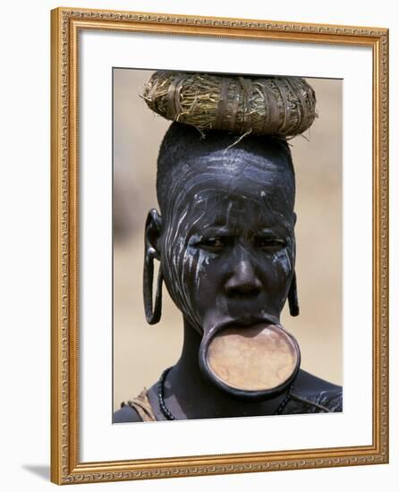 Woman of the Mursi Tribe, Her Clay Lip Plate Shows That She Is Married, Ethiopia-John Warburton-lee-Framed Photographic Print