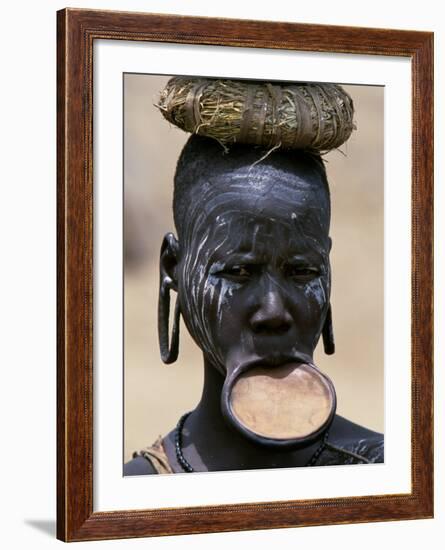 Woman of the Mursi Tribe, Her Clay Lip Plate Shows That She Is Married, Ethiopia-John Warburton-lee-Framed Photographic Print