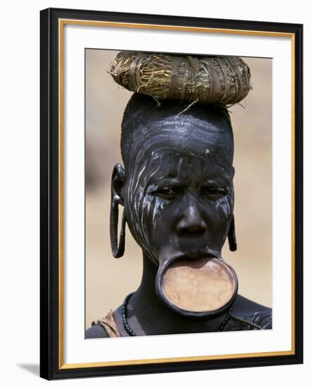 Woman of the Mursi Tribe, Her Clay Lip Plate Shows That She Is Married, Ethiopia-John Warburton-lee-Framed Photographic Print