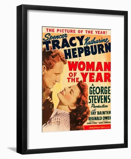Woman of the Year, Spencer Tracy, Katharine Hepburn on window card, 1942-null-Framed Art Print