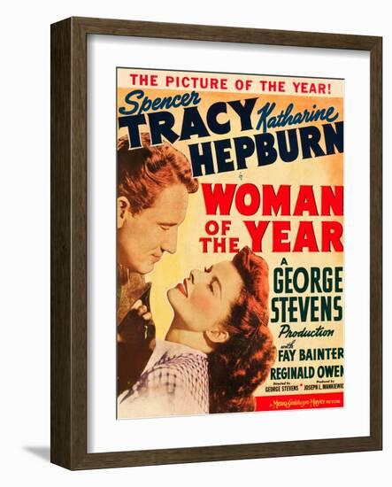 Woman of the Year, Spencer Tracy, Katharine Hepburn on window card, 1942-null-Framed Art Print