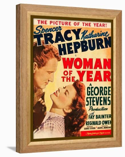 Woman of the Year, Spencer Tracy, Katharine Hepburn on window card, 1942-null-Framed Stretched Canvas