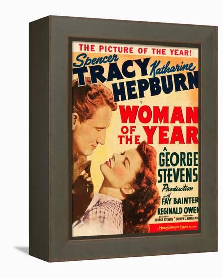 Woman of the Year, Spencer Tracy, Katharine Hepburn on window card, 1942-null-Framed Stretched Canvas