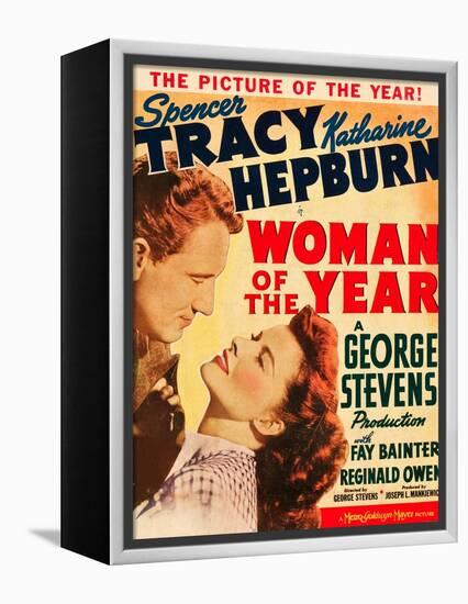 Woman of the Year, Spencer Tracy, Katharine Hepburn on window card, 1942-null-Framed Stretched Canvas