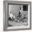 Woman on a Bicycle Pulling a Grown Man on a Toy Tricycle-null-Framed Photo