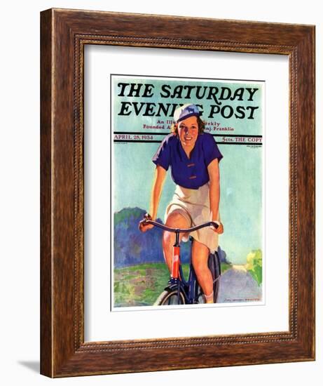 "Woman on a Bike," Saturday Evening Post Cover, April 28, 1934-John Newton Howitt-Framed Giclee Print