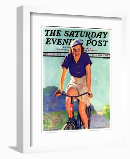 "Woman on a Bike," Saturday Evening Post Cover, April 28, 1934-John Newton Howitt-Framed Giclee Print