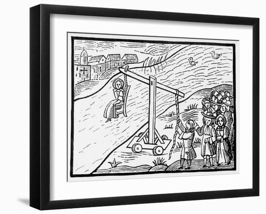 Woman on a Ducking Stool (Woodcut)-English-Framed Giclee Print