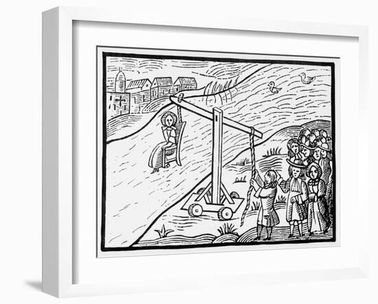 Woman on a Ducking Stool (Woodcut)-English-Framed Giclee Print