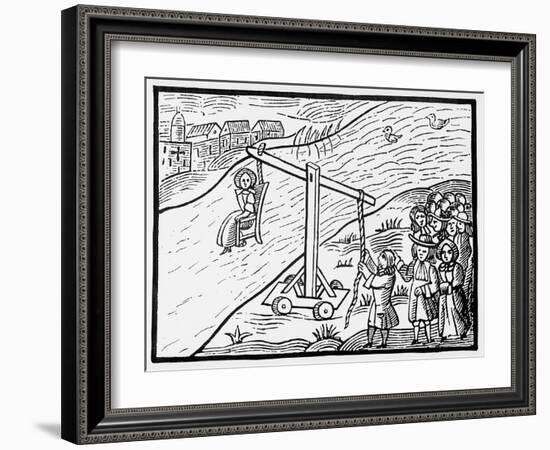 Woman on a Ducking Stool (Woodcut)-English-Framed Giclee Print