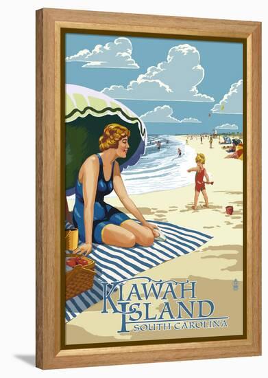 Woman on Beach - Kiawah Island, South Carolina-Lantern Press-Framed Stretched Canvas