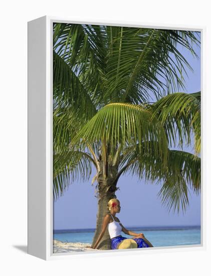 Woman on Beach, Maldives Islands, Indian Ocean-Angelo Cavalli-Framed Premier Image Canvas