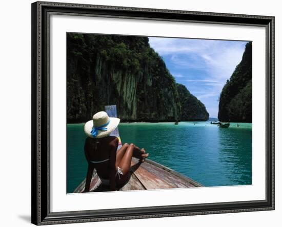 Woman on Boat, Phi Phi Island, Phuket-Angelo Cavalli-Framed Photographic Print