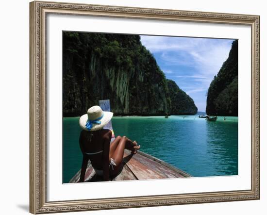 Woman on Boat, Phi Phi Island, Phuket-Angelo Cavalli-Framed Photographic Print