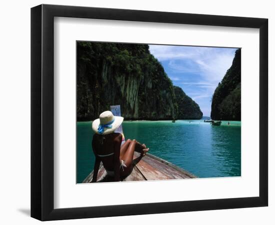 Woman on Boat, Phi Phi Island, Phuket-Angelo Cavalli-Framed Photographic Print