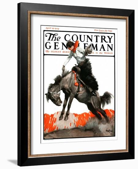 "Woman on Bucking Bronco," Country Gentleman Cover, April 19, 1924-Frank Hoffman-Framed Giclee Print