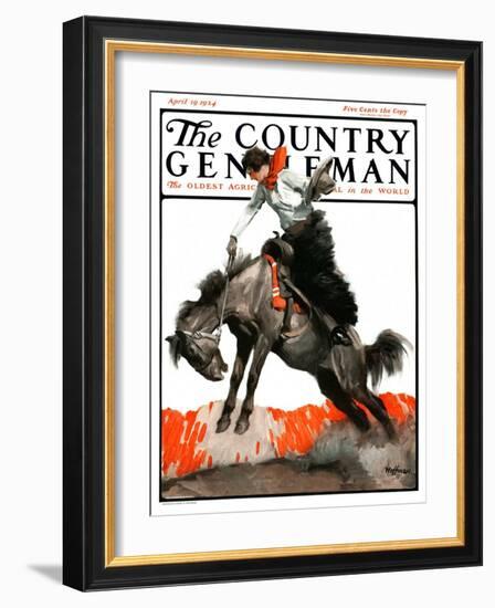 "Woman on Bucking Bronco," Country Gentleman Cover, April 19, 1924-Frank Hoffman-Framed Giclee Print