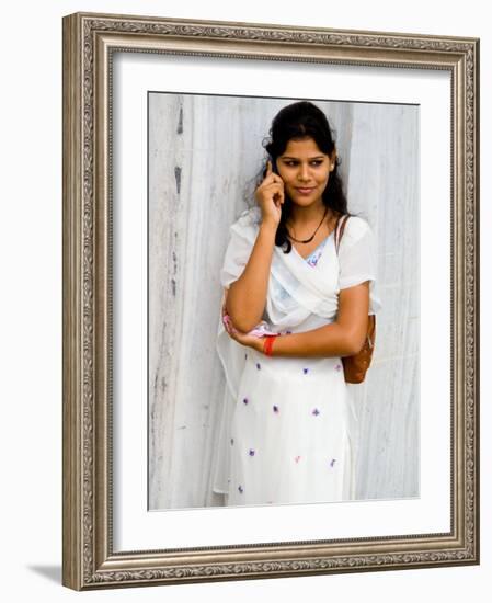 Woman on Cell Phone in Modern New Delhi, India-Bill Bachmann-Framed Photographic Print