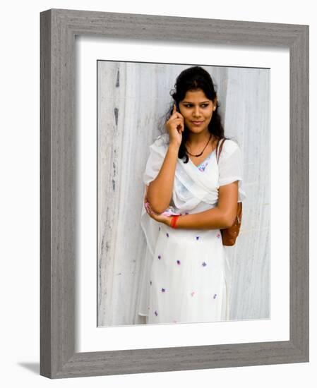 Woman on Cell Phone in Modern New Delhi, India-Bill Bachmann-Framed Photographic Print