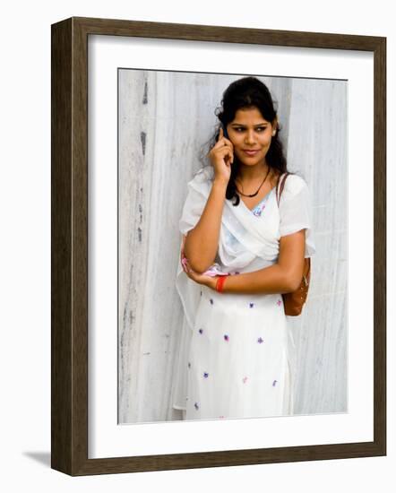 Woman on Cell Phone in Modern New Delhi, India-Bill Bachmann-Framed Photographic Print