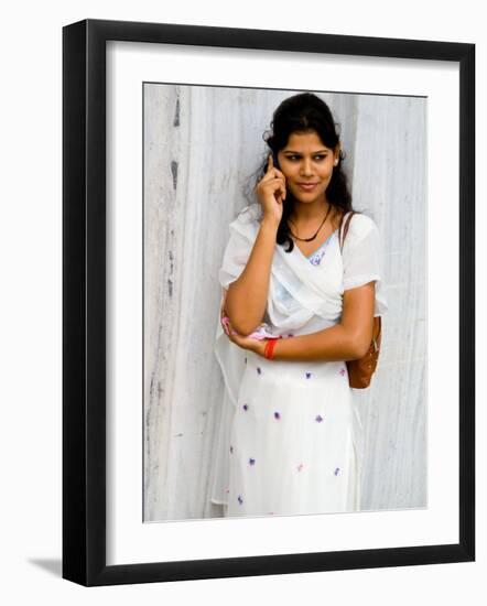 Woman on Cell Phone in Modern New Delhi, India-Bill Bachmann-Framed Photographic Print