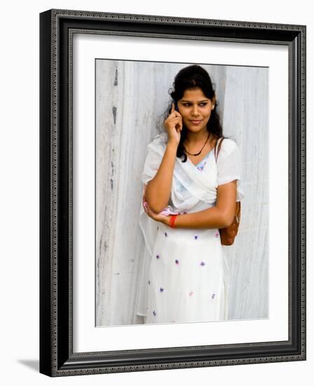 Woman on Cell Phone in Modern New Delhi, India-Bill Bachmann-Framed Photographic Print