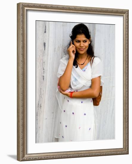 Woman on Cell Phone in Modern New Delhi, India-Bill Bachmann-Framed Photographic Print