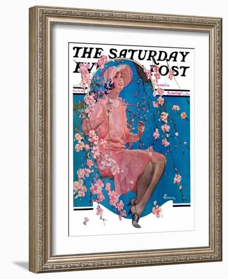 "Woman on Floral Swing," Saturday Evening Post Cover, May 19, 1928-Elbert Mcgran Jackson-Framed Giclee Print