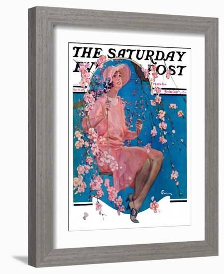 "Woman on Floral Swing," Saturday Evening Post Cover, May 19, 1928-Elbert Mcgran Jackson-Framed Giclee Print