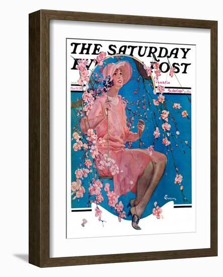 "Woman on Floral Swing," Saturday Evening Post Cover, May 19, 1928-Elbert Mcgran Jackson-Framed Giclee Print