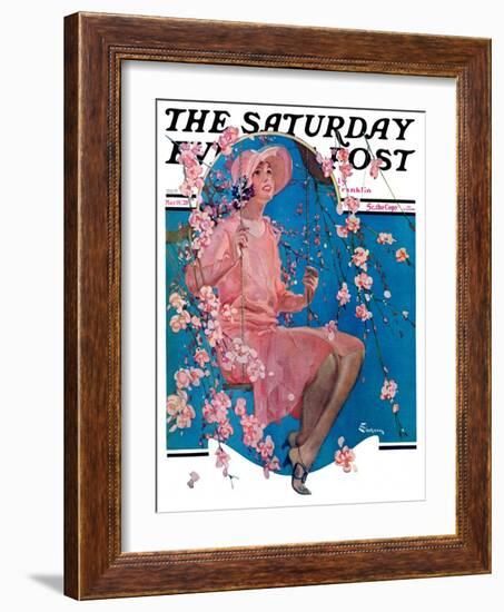 "Woman on Floral Swing," Saturday Evening Post Cover, May 19, 1928-Elbert Mcgran Jackson-Framed Giclee Print