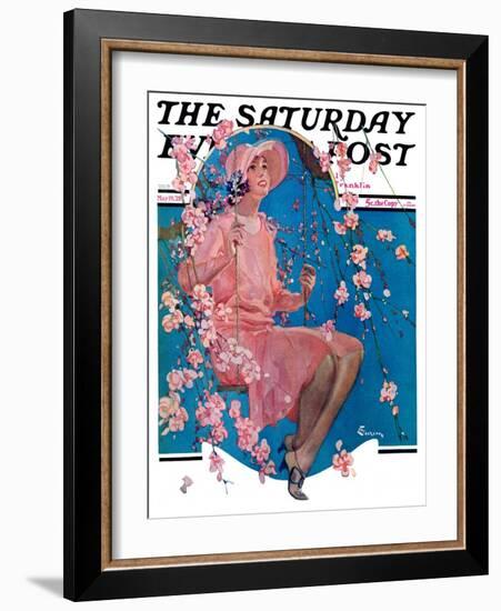 "Woman on Floral Swing," Saturday Evening Post Cover, May 19, 1928-Elbert Mcgran Jackson-Framed Giclee Print