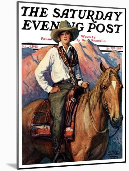 "Woman on Horse in Mountains," Saturday Evening Post Cover, October 6, 1928-William Henry Dethlef Koerner-Mounted Giclee Print