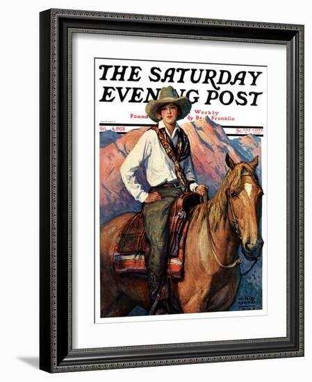 "Woman on Horse in Mountains," Saturday Evening Post Cover, October 6, 1928-William Henry Dethlef Koerner-Framed Giclee Print