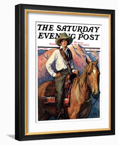 "Woman on Horse in Mountains," Saturday Evening Post Cover, October 6, 1928-William Henry Dethlef Koerner-Framed Giclee Print