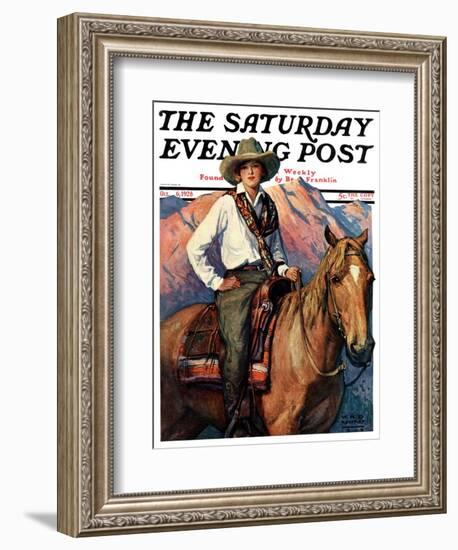 "Woman on Horse in Mountains," Saturday Evening Post Cover, October 6, 1928-William Henry Dethlef Koerner-Framed Giclee Print